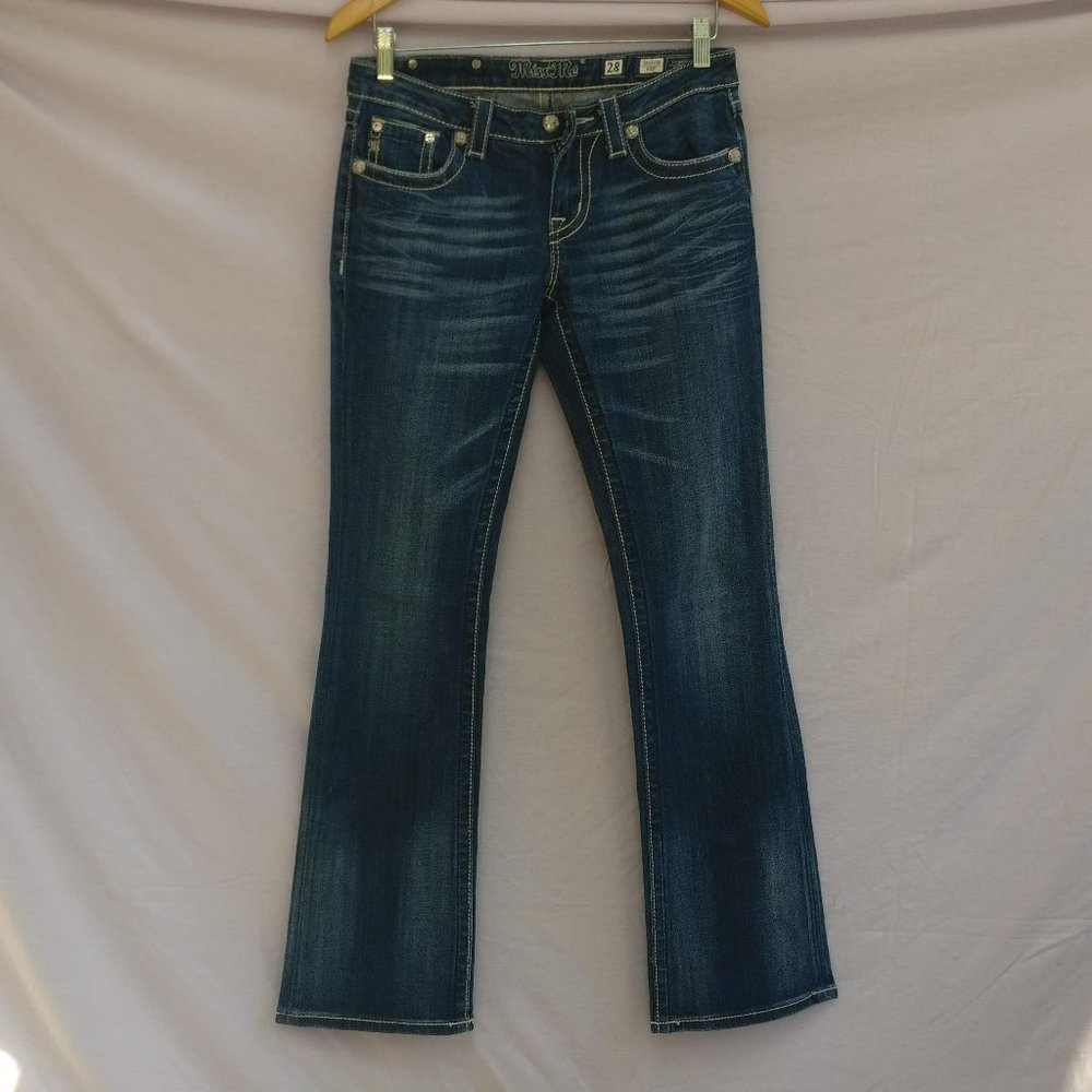 MissMe embroidered pockets 98%cotton darkwash low midrise Bootcut Jeans w28